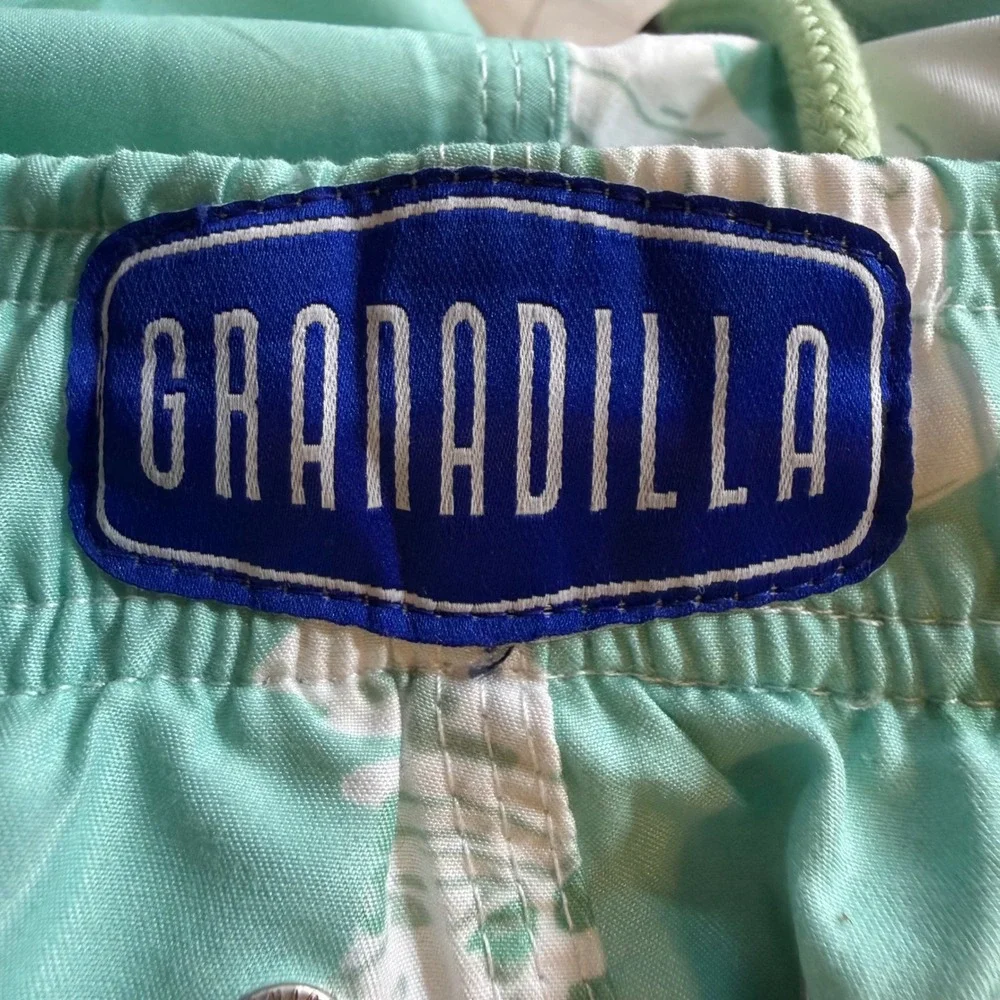 Granadilla Men's Swim Trunks Shorts Teal Hippo Print Elastic‎ Waist Size Small